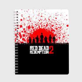 Тетрадь с принтом RED DEAD REDEMPTION 2 в Тюмени, 100% бумага | 48 листов, плотность листов — 60 г/м2, плотность картонной обложки — 250 г/м2. Листы скреплены сбоку удобной пружинной спиралью. Уголки страниц и обложки скругленные. Цвет линий — светло-серый
 | game | red dead | red dead redemption 2 | redemption 2 | rockstar games | бандиты | дикий запад | игры | ковбои | оружие