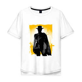Мужская футболка хлопок Oversize с принтом Клинт Иствуд в Тюмени, 100% хлопок | свободный крой, круглый ворот, “спинка” длиннее передней части | Тематика изображения на принте: актер | вестерн | дикий запад | кино | клинт иствуд | ковбой | солнце | стрелок | человек | шляпа