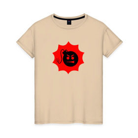 Женская футболка хлопок с принтом Serious Sam в Тюмени, 100% хлопок | прямой крой, круглый вырез горловины, длина до линии бедер, слегка спущенное плечо | games | pc | sam | skin. game | бомба | бомбочка | взрыв | взрывчатка | видеоигра | видеоигры | главный герой | знаменитая футболка | значок | игра | логотип | персонаж | символ | сириус | скин | стрелялка