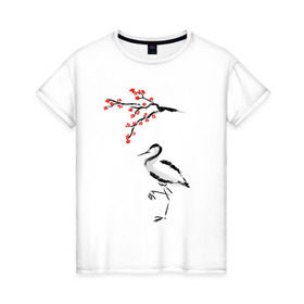 Женская футболка хлопок с принтом Японский стиль в Тюмени, 100% хлопок | прямой крой, круглый вырез горловины, длина до линии бедер, слегка спущенное плечо | азия | восток | путешествия | сакура | япония