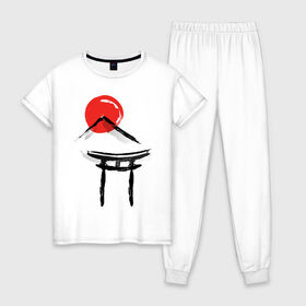 Женская пижама хлопок с принтом Японский стиль в Тюмени, 100% хлопок | брюки и футболка прямого кроя, без карманов, на брюках мягкая резинка на поясе и по низу штанин | азия | восток | путешествия | сакура | япония