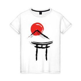 Женская футболка хлопок с принтом Японский стиль в Тюмени, 100% хлопок | прямой крой, круглый вырез горловины, длина до линии бедер, слегка спущенное плечо | азия | восток | путешествия | сакура | япония