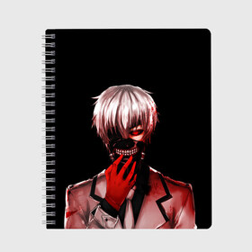 Тетрадь с принтом Ken Kaneki в Тюмени, 100% бумага | 48 листов, плотность листов — 60 г/м2, плотность картонной обложки — 250 г/м2. Листы скреплены сбоку удобной пружинной спиралью. Уголки страниц и обложки скругленные. Цвет линий — светло-серый
 | anime | blood | eyepatch | ghoul | kaneki | ken | one eyed | tokyo | tokyoghoul | гуль | канеки | кен | кровь | одноглазый | токийский