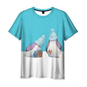 Мужская футболка 3D с принтом Милые пингвинчики в Тюмени, 100% полиэфир | прямой крой, круглый вырез горловины, длина до линии бедер | christmas | new | pinguin | snow | snowflakes | winter | xmas | year | год | зима | новый | пингвин | рождество | снег | снежинки