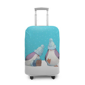 Чехол для чемодана 3D с принтом Милые пингвинчики в Тюмени, 86% полиэфир, 14% спандекс | двустороннее нанесение принта, прорези для ручек и колес | christmas | new | pinguin | snow | snowflakes | winter | xmas | year | год | зима | новый | пингвин | рождество | снег | снежинки