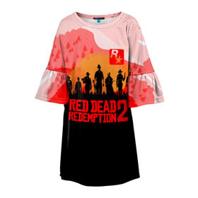 Детское платье 3D с принтом RED DEAD REDEMPTION 2 в Тюмени, 100% полиэстер | прямой силуэт, чуть расширенный к низу. Круглая горловина, на рукавах — воланы | game | red dead | red dead redemption 2 | redemption 2 | rockstar games | бандиты | дикий запад | игры | ковбои | оружие
