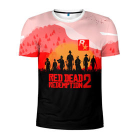 Мужская футболка 3D спортивная с принтом RED DEAD REDEMPTION 2 в Тюмени, 100% полиэстер с улучшенными характеристиками | приталенный силуэт, круглая горловина, широкие плечи, сужается к линии бедра | game | red dead | red dead redemption 2 | redemption 2 | rockstar games | бандиты | дикий запад | игры | ковбои | оружие