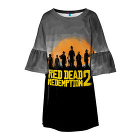 Детское платье 3D с принтом RED DEAD REDEMPTION 2 в Тюмени, 100% полиэстер | прямой силуэт, чуть расширенный к низу. Круглая горловина, на рукавах — воланы | dead | game | red dead redemption 2 | redemption 2 | rockstar games | бандиты | дикий запад | игры | ковбои | оружие