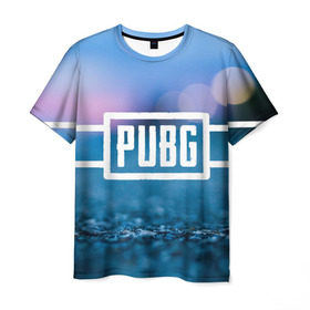 Мужская футболка 3D с принтом PUBG light blue в Тюмени, 100% полиэфир | прямой крой, круглый вырез горловины, длина до линии бедер | Тематика изображения на принте: pubg | игра | лого | пубг | светлый | стрелялка | шутер