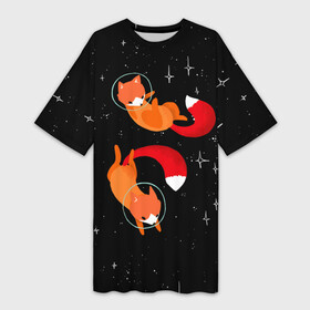 Платье-футболка 3D с принтом Лисички в Космосе в Тюмени,  |  | cute | fox | foxes | ginger | space | tail | забавная | космическая | космонавт | космонавты | космос | лис | лиса | лисица | лисицы | лисичка | лисички | лисы | милая | рыжая | рыжие | скафандр | смешная | фыр | хвост