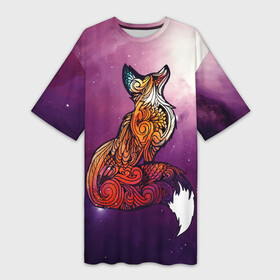 Платье-футболка 3D с принтом Космическая Лиса в Тюмени,  |  | cute | fox | foxes | ginger | space | tail | забавная | космическая | космокот | космонавт | космонавты | космос | лис | лиса | лисица | лисицы | лисичка | лисички | лисы | милая | рыжая | рыжие | смешная | фыр | хвост