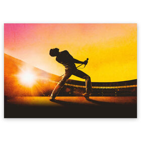 Поздравительная открытка с принтом Queen Bohemian Rhapsody в Тюмени, 100% бумага | плотность бумаги 280 г/м2, матовая, на обратной стороне линовка и место для марки
 | band | bohemian | film | freddie | legend | mercury | movie | queen | rhapsody | rock | singer | богемская | вокалист | группа | квин | кино | куин | легенда | меркури | меркьюри | меркюри | певец | рапсодия | рок | фильм | фредди