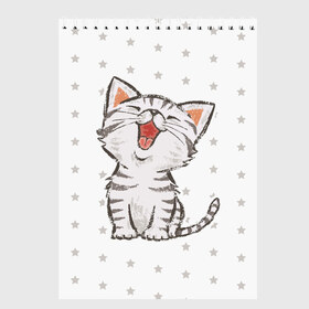 Скетчбук с принтом Милейший Котик в Тюмени, 100% бумага
 | 48 листов, плотность листов — 100 г/м2, плотность картонной обложки — 250 г/м2. Листы скреплены сверху удобной пружинной спиралью | cat | cats | cute | kitten | kitty | pussy | smile | звезды | кот | котенок | котик | котики | коты | котята | кошечка | кошечки | кошка | кошки | милая | милота | милый | полосатый | смеется | улыбается | улыбака | улыбка