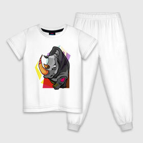 Детская пижама хлопок с принтом Носорог в Тюмени, 100% хлопок |  брюки и футболка прямого кроя, без карманов, на брюках мягкая резинка на поясе и по низу штанин
 | 