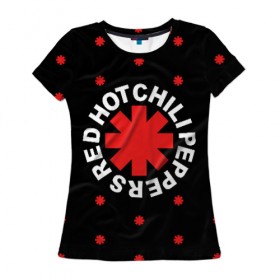 Женская футболка 3D с принтом Red Hot Chili Peppers в Тюмени, 100% полиэфир ( синтетическое хлопкоподобное полотно) | прямой крой, круглый вырез горловины, длина до линии бедер | chili | cross | hot | logo | music | peppers | red | red hot chili peppers | rhcp | rock | star | symbol | звезда | звездочка | красная | красный | крест | логотип | музыка | перцы | рок | символ | цветок | цветочек | чили