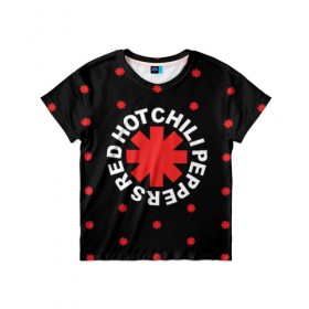 Детская футболка 3D с принтом Red Hot Chili Peppers в Тюмени, 100% гипоаллергенный полиэфир | прямой крой, круглый вырез горловины, длина до линии бедер, чуть спущенное плечо, ткань немного тянется | chili | cross | hot | logo | music | peppers | red | red hot chili peppers | rhcp | rock | star | symbol | звезда | звездочка | красная | красный | крест | логотип | музыка | перцы | рок | символ | цветок | цветочек | чили