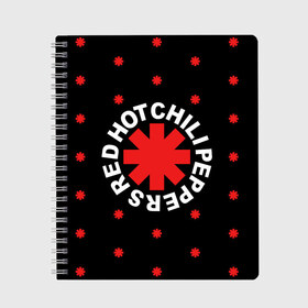 Тетрадь с принтом Red Hot Chili Peppers в Тюмени, 100% бумага | 48 листов, плотность листов — 60 г/м2, плотность картонной обложки — 250 г/м2. Листы скреплены сбоку удобной пружинной спиралью. Уголки страниц и обложки скругленные. Цвет линий — светло-серый
 | chili | cross | hot | logo | music | peppers | red | red hot chili peppers | rhcp | rock | star | symbol | звезда | звездочка | красная | красный | крест | логотип | музыка | перцы | рок | символ | цветок | цветочек | чили