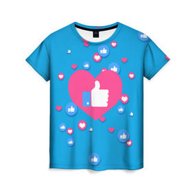 Женская футболка 3D с принтом Лайки и сердечки в Тюмени, 100% полиэфир ( синтетическое хлопкоподобное полотно) | прямой крой, круглый вырез горловины, длина до линии бедер | facebook | like | love | абстракция | лайки | сердечки | фейсбук