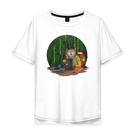 Мужская футболка хлопок Oversize с принтом IT - кот в Тюмени, 100% хлопок | свободный крой, круглый ворот, “спинка” длиннее передней части | birdborn | it | компьютер | кот | подарок | программист | профессия