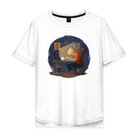 Мужская футболка хлопок Oversize с принтом IT - кот в Тюмени, 100% хлопок | свободный крой, круглый ворот, “спинка” длиннее передней части | birdborn | it | админ | подарок | программист | профессия | работа