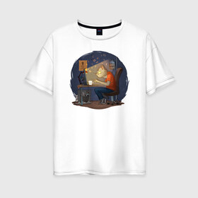 Женская футболка хлопок Oversize с принтом IT - кот в Тюмени, 100% хлопок | свободный крой, круглый ворот, спущенный рукав, длина до линии бедер
 | birdborn | it | админ | подарок | программист | профессия | работа