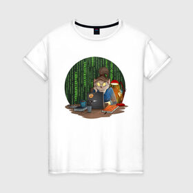 Женская футболка хлопок с принтом IT - кошечка в Тюмени, 100% хлопок | прямой крой, круглый вырез горловины, длина до линии бедер, слегка спущенное плечо | birdborn | it | админ | подарок | программист | профессия | работа