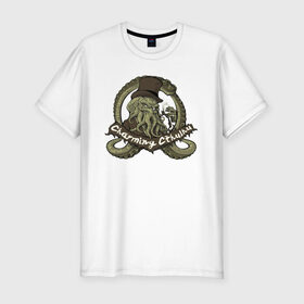 Мужская футболка премиум с принтом Charming Cthulhu в Тюмени, 92% хлопок, 8% лайкра | приталенный силуэт, круглый вырез ворота, длина до линии бедра, короткий рукав | Тематика изображения на принте: бог | божество | даркуотер | море | океан | осьминог