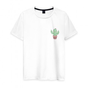 Мужская футболка хлопок с принтом Fucktus-2 в Тюмени, 100% хлопок | прямой крой, круглый вырез горловины, длина до линии бедер, слегка спущенное плечо. | Тематика изображения на принте: cactus | you | аргументы | иголки | кактус | карман | колючий | растение