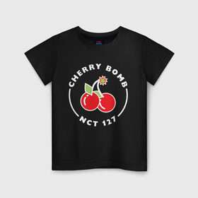 Детская футболка хлопок с принтом Cherry Bomb в Тюмени, 100% хлопок | круглый вырез горловины, полуприлегающий силуэт, длина до линии бедер | Тематика изображения на принте: 127 | bomb | cherry | k pop | korea | kpop | nct | pop | бомб | бомба | вишневая | корейцы | корея | нст | черри