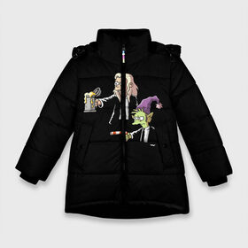 Зимняя куртка для девочек 3D с принтом Disenchantment Pulp Fiction в Тюмени, ткань верха — 100% полиэстер; подклад — 100% полиэстер, утеплитель — 100% полиэстер. | длина ниже бедра, удлиненная спинка, воротник стойка и отстегивающийся капюшон. Есть боковые карманы с листочкой на кнопках, утяжки по низу изделия и внутренний карман на молнии. 

Предусмотрены светоотражающий принт на спинке, радужный светоотражающий элемент на пуллере молнии и на резинке для утяжки. | криминальное чтиво | разочарование | тарантино | эльф