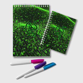 Блокнот с принтом RAZER в Тюмени, 100% бумага | 48 листов, плотность листов — 60 г/м2, плотность картонной обложки — 250 г/м2. Листы скреплены удобной пружинной спиралью. Цвет линий — светло-серый
 | 101 | brand | company | gamer | green | logo | mamba | naga | player | razer | rzr | snake | бренд | железо | зеленый | змея | компания | лого | рейзер | софт