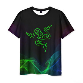 Мужская футболка 3D с принтом RAZER в Тюмени, 100% полиэфир | прямой крой, круглый вырез горловины, длина до линии бедер | Тематика изображения на принте: 101 | brand | company | gamer | green | logo | mamba | naga | player | razer | rzr | snake | бренд | железо | зеленый | змея | компания | лого | рейзер | софт