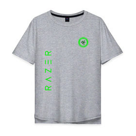 Мужская футболка хлопок Oversize с принтом RAZER в Тюмени, 100% хлопок | свободный крой, круглый ворот, “спинка” длиннее передней части | Тематика изображения на принте: 101 | brand | company | gamer | green | logo | mamba | naga | player | razer | rzr | snake | бренд | железо | зеленый | змея | компания | лого | рейзер | софт