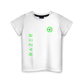 Детская футболка хлопок с принтом RAZER в Тюмени, 100% хлопок | круглый вырез горловины, полуприлегающий силуэт, длина до линии бедер | 101 | brand | company | gamer | green | logo | mamba | naga | player | razer | rzr | snake | бренд | железо | зеленый | змея | компания | лого | рейзер | софт