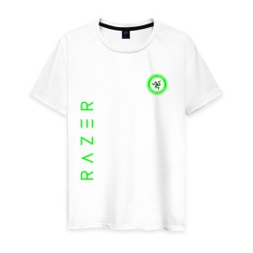 Мужская футболка хлопок с принтом RAZER в Тюмени, 100% хлопок | прямой крой, круглый вырез горловины, длина до линии бедер, слегка спущенное плечо. | Тематика изображения на принте: 101 | brand | company | gamer | green | logo | mamba | naga | player | razer | rzr | snake | бренд | железо | зеленый | змея | компания | лого | рейзер | софт