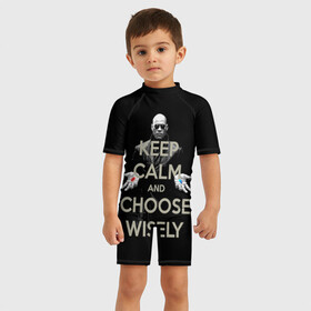 Детский купальный костюм 3D с принтом Keep calm and choose wisely в Тюмени, Полиэстер 85%, Спандекс 15% | застежка на молнии на спине | art | film | keep calm | matrix | neo | ttdwakeupneo | выбирай с умом | выбор | кип калм | красная | матрица | морфиус | нео | пилюли | реальность | руки | синяя | тринити | черный