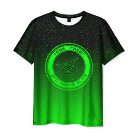 Мужская футболка 3D с принтом RAZER SPACE в Тюмени, 100% полиэфир | прямой крой, круглый вырез горловины, длина до линии бедер | 101 | brand | company | gamer | green | logo | mamba | naga | player | razer | rzr | snake | space | бренд | железо | зеленый | змея | компания | космос | лого | рейзер | софт