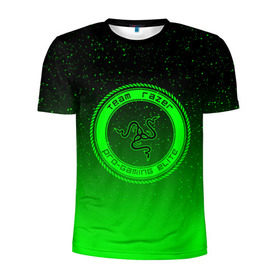 Мужская футболка 3D спортивная с принтом RAZER SPACE в Тюмени, 100% полиэстер с улучшенными характеристиками | приталенный силуэт, круглая горловина, широкие плечи, сужается к линии бедра | 101 | brand | company | gamer | green | logo | mamba | naga | player | razer | rzr | snake | space | бренд | железо | зеленый | змея | компания | космос | лого | рейзер | софт