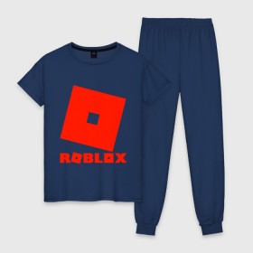 Женская пижама хлопок с принтом Roblox Logo в Тюмени, 100% хлопок | брюки и футболка прямого кроя, без карманов, на брюках мягкая резинка на поясе и по низу штанин | logo | roblox | лого | логотип | надпись | роблокс