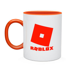 Кружка двухцветная с принтом Roblox Logo в Тюмени, керамика | объем — 330 мл, диаметр — 80 мм. Цветная ручка и кайма сверху, в некоторых цветах — вся внутренняя часть | logo | roblox | лого | логотип | надпись | роблокс