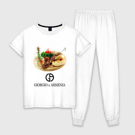 Женская пижама хлопок с принтом Giorgio s Armenia в Тюмени, 100% хлопок | брюки и футболка прямого кроя, без карманов, на брюках мягкая резинка на поясе и по низу штанин | антибренд | гиоргий с армении | стиль | тренд