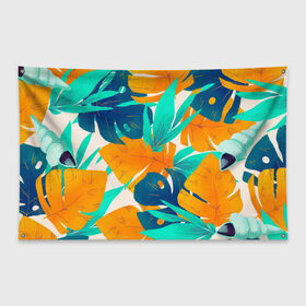 Флаг-баннер с принтом Тропики в Тюмени, 100% полиэстер | размер 67 х 109 см, плотность ткани — 95 г/м2; по краям флага есть четыре люверса для крепления | абстракция | лето | листья | тропики | цветы