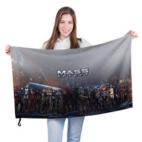 Флаг 3D с принтом Mass Effect в Тюмени, 100% полиэстер | плотность ткани — 95 г/м2, размер — 67 х 109 см. Принт наносится с одной стороны | amdromeda initiative | andromeda | game | gun | hemet | n7 | rifle | ryder | soldier | space | star | weapon
