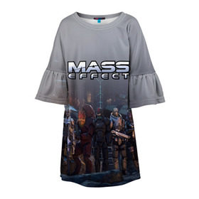Детское платье 3D с принтом Mass Effect в Тюмени, 100% полиэстер | прямой силуэт, чуть расширенный к низу. Круглая горловина, на рукавах — воланы | amdromeda initiative | andromeda | game | gun | hemet | n7 | rifle | ryder | soldier | space | star | weapon