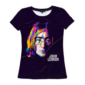 Женская футболка 3D с принтом Джон Леннон в Тюмени, 100% полиэфир ( синтетическое хлопкоподобное полотно) | прямой крой, круглый вырез горловины, длина до линии бедер | the beatles | битлз | британия | джон | леннон | ленон | рок | рок н ролл | хард рок | хиппи