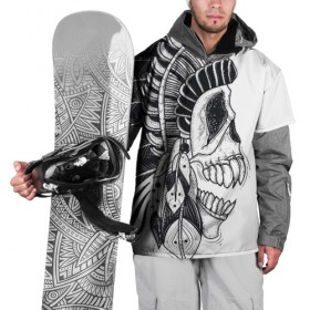 Накидка на куртку 3D с принтом Индейский демон в Тюмени, 100% полиэстер |  | Тематика изображения на принте: indian | skeleton | skull | демон | индеец | перья | скелет | череп