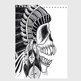 Скетчбук с принтом Индейский демон в Тюмени, 100% бумага
 | 48 листов, плотность листов — 100 г/м2, плотность картонной обложки — 250 г/м2. Листы скреплены сверху удобной пружинной спиралью | indian | skeleton | skull | демон | индеец | перья | скелет | череп