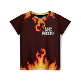 Детская футболка 3D с принтом МЧС России в Тюмени, 100% гипоаллергенный полиэфир | прямой крой, круглый вырез горловины, длина до линии бедер, чуть спущенное плечо, ткань немного тянется | мчс | огонь | пламя | пожар | пожарник | пожарный | профессия | россия