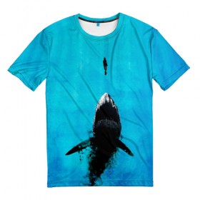 Мужская футболка 3D с принтом Акула на охоте в Тюмени, 100% полиэфир | прямой крой, круглый вырез горловины, длина до линии бедер | акула | женщина | море | охота | рыба | хищник