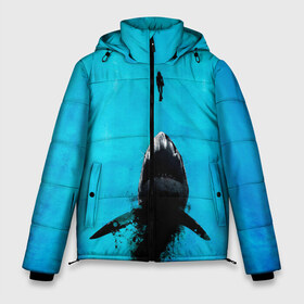 Мужская зимняя куртка 3D с принтом Акула на охоте в Тюмени, верх — 100% полиэстер; подкладка — 100% полиэстер; утеплитель — 100% полиэстер | длина ниже бедра, свободный силуэт Оверсайз. Есть воротник-стойка, отстегивающийся капюшон и ветрозащитная планка. 

Боковые карманы с листочкой на кнопках и внутренний карман на молнии. | акула | женщина | море | охота | рыба | хищник